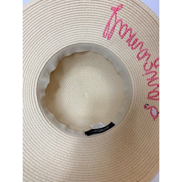 Densley Floppy Wide Brim Hat Straw Sun Protection Amazing Flamingo Embroidered main image 4